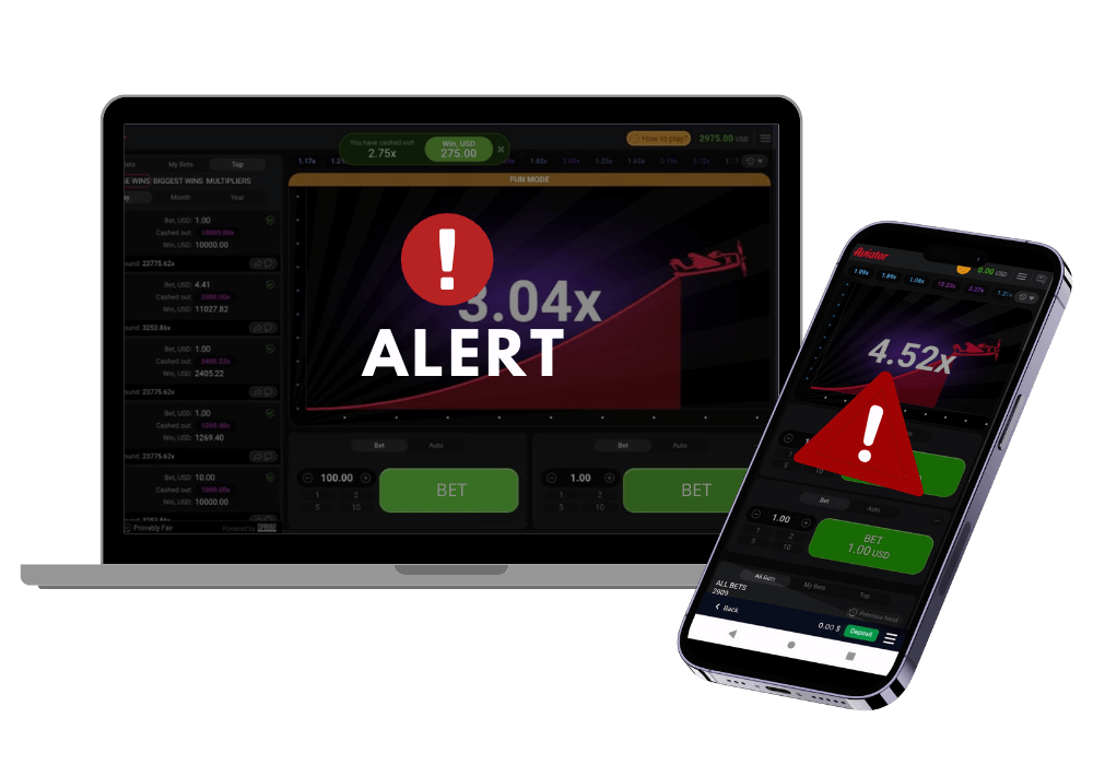 Aviator app and website alert